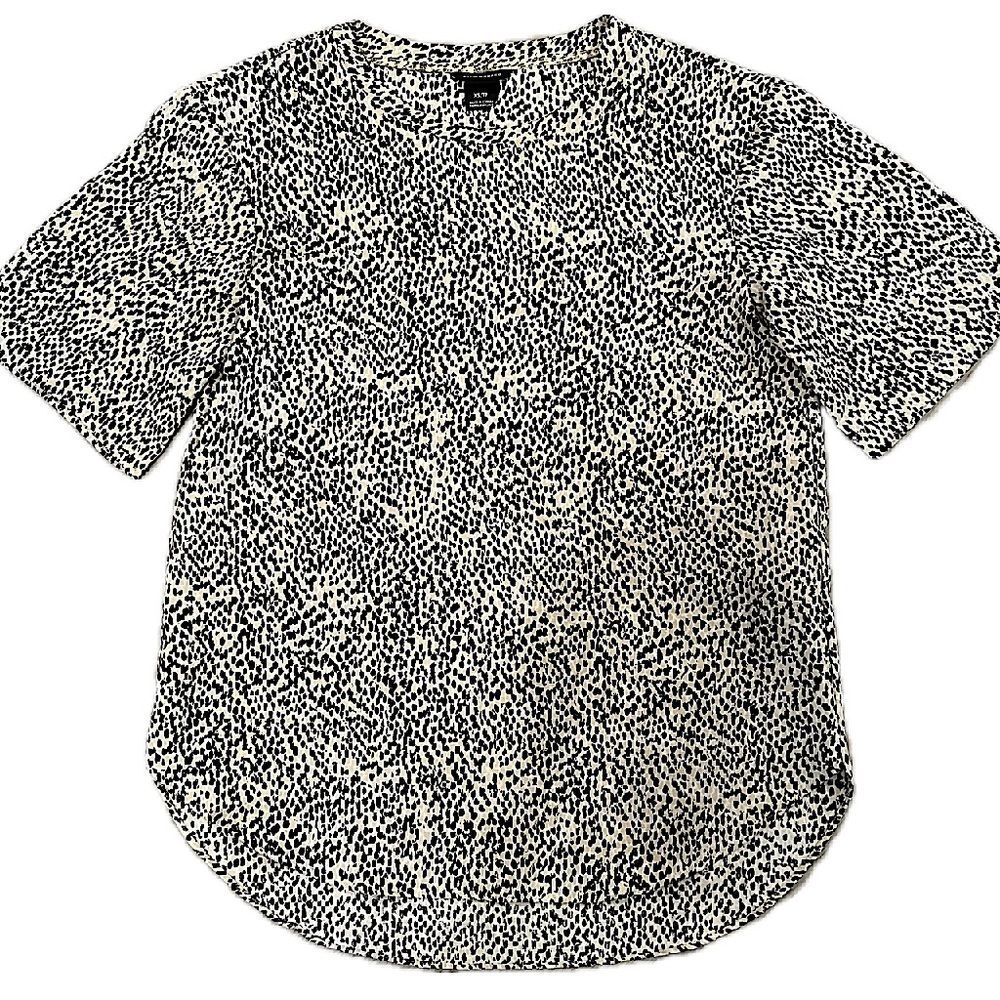 Club Monaco Brown Leopard Print Short Sleeve Curved Hem Blouse Size XS